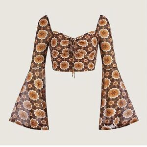 Floral Bell Sleeve Crop Top